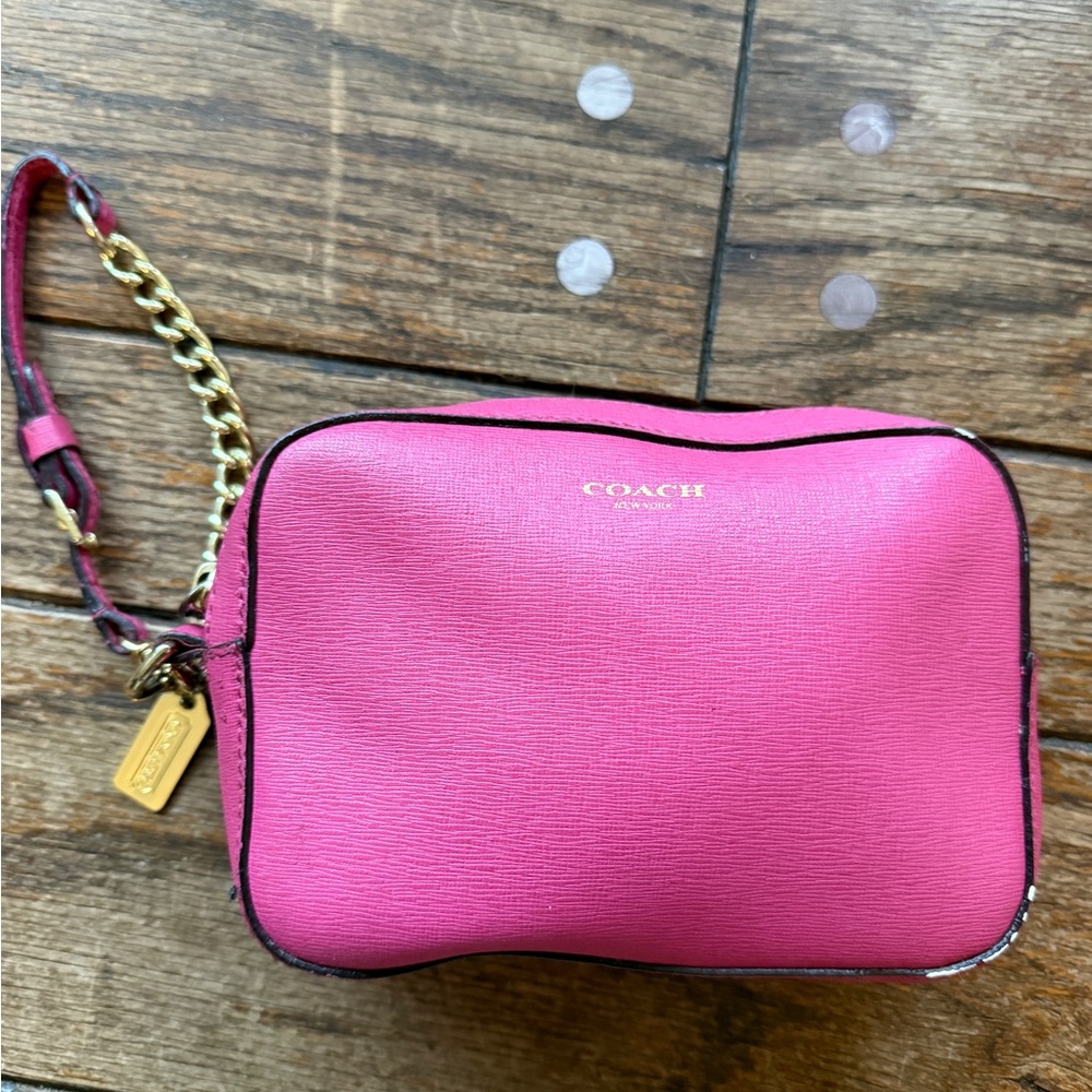 Coach Fuchsia Wristlet with Gold Accents